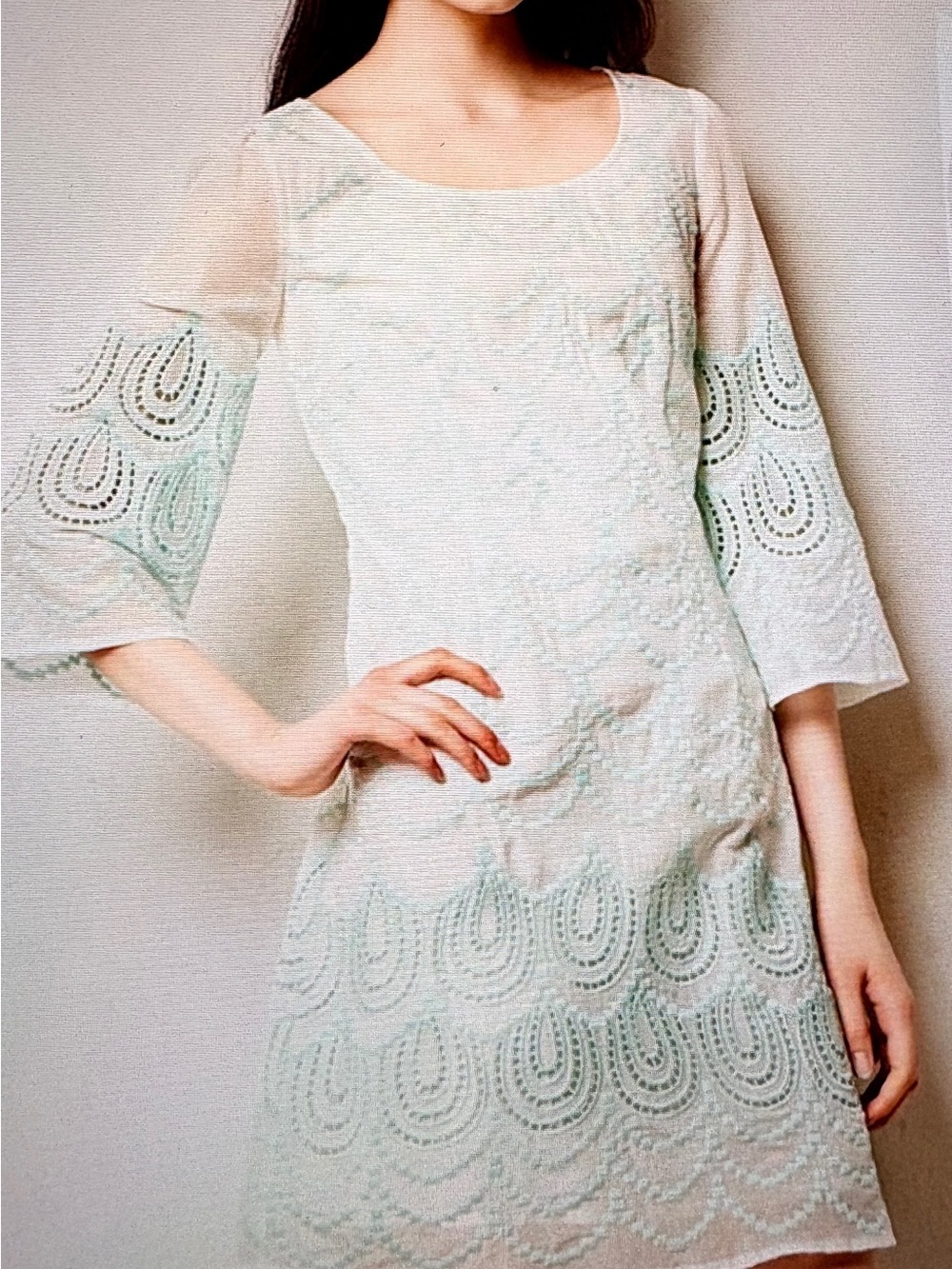 Light Mint Lace Midi Dress with Scalloped Embroidery